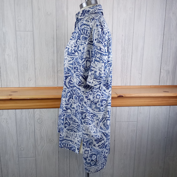 *Blue Tropical / Tribal Print Button Up Tunic Top - Picture 4 of 9